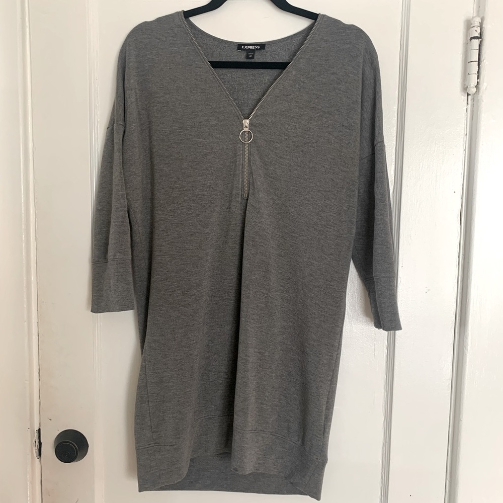 Express Grey Zip-Front Tunic Sweaterdress Size XS